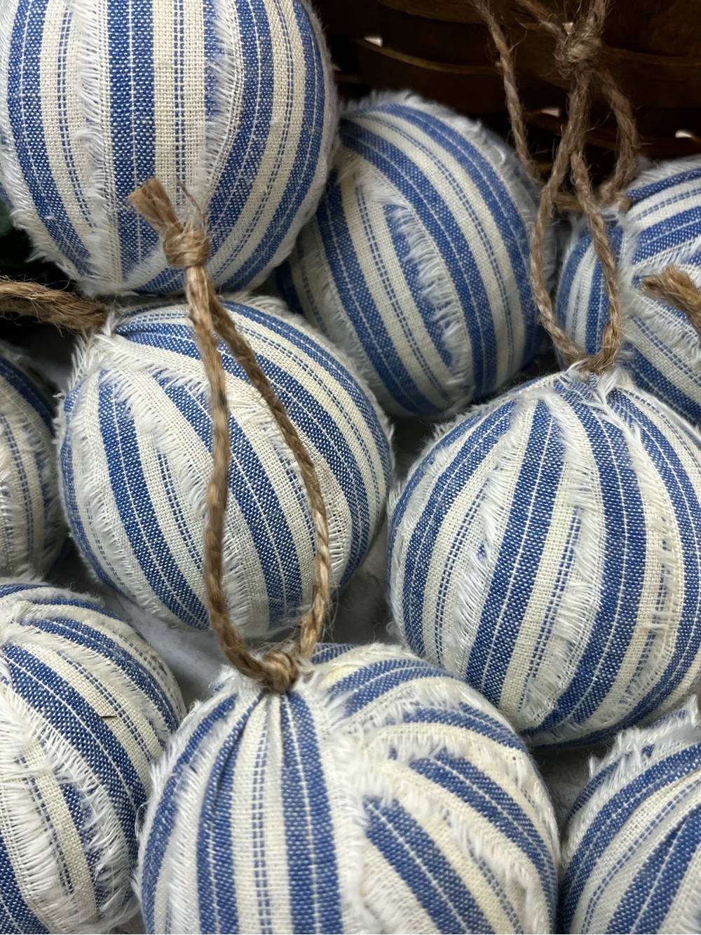 10 Blue stripe patriotic Ornaments  handmade farmhouse Christmas bowl filler